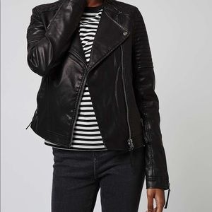 TOPSHOP Quilted Moto Biker Leather Jacket